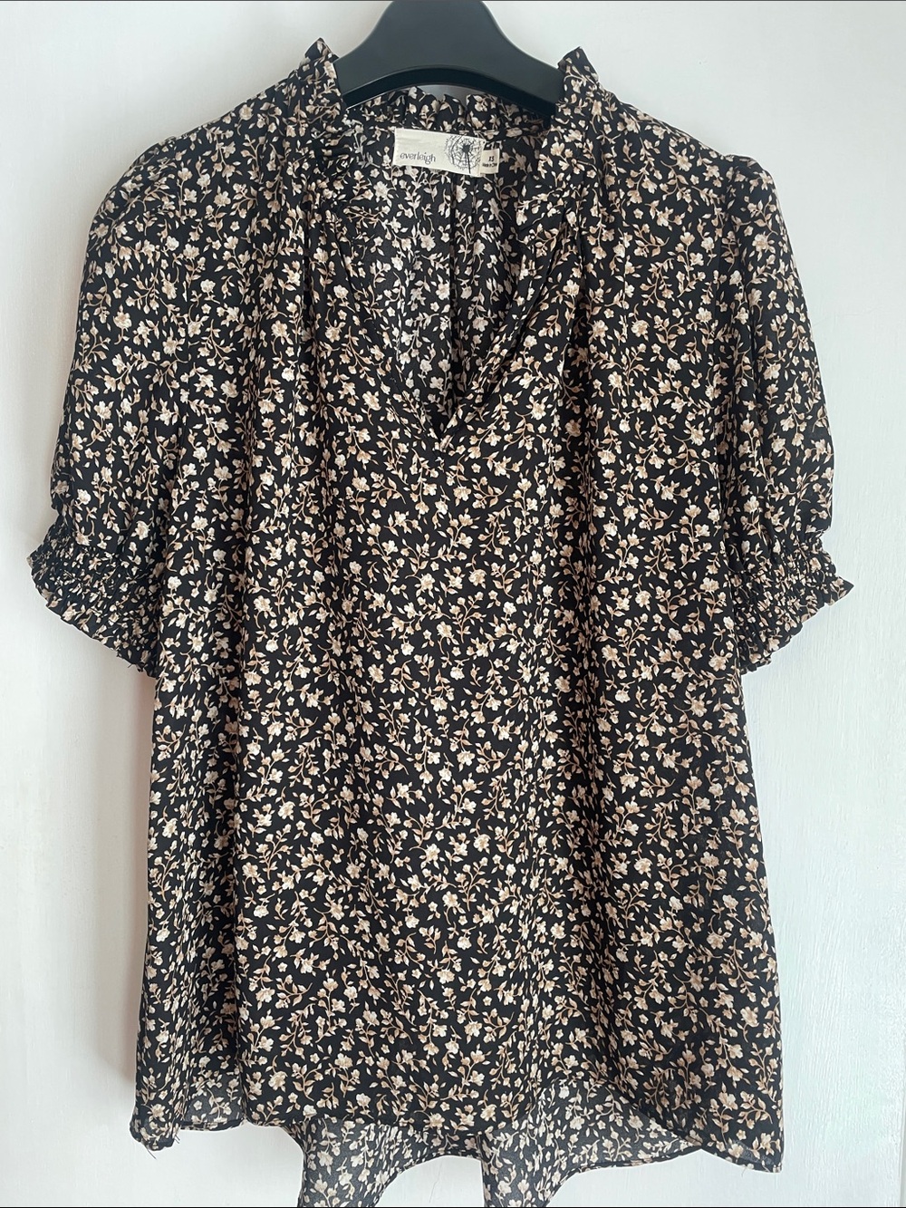 everleigh semi-sheer Black Blouse with Cream Floral Print XS